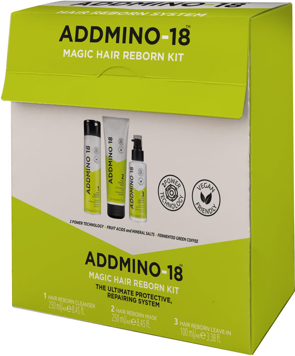 ADDMINO-18 MAGIC HAIR REBORN KIT EL SISTEMA PROTECTOR Y REPARADOR DEFINITIVO 100ML+100ML+50ML